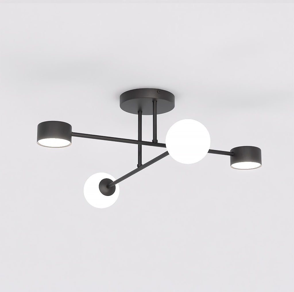 Plafondlamp staal zwart modern Holon 4 lichts, witte kappen – 64 x 64 x 23 cm, woonkamer, eetkamer en hal