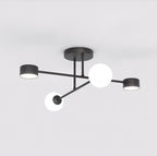 Plafondlamp staal zwart modern Holon 4 lichts, witte kappen – 64 x 64 x 23 cm, woonkamer, eetkamer en hal