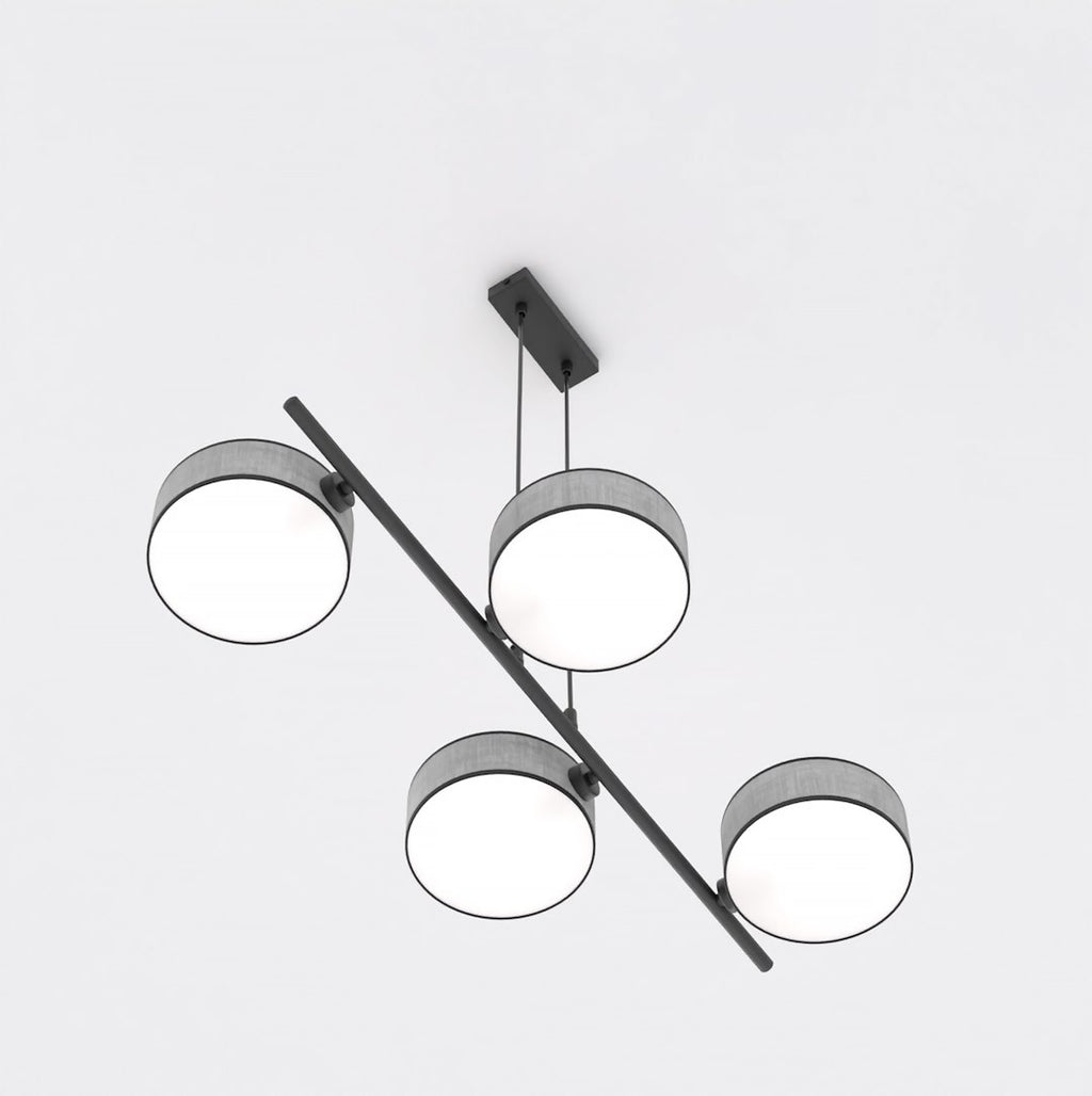 Hanglamp gepoedercoat staal Drumz 4 Japandi grijs, 4 kappen Ø 20 cm, boven eettafel of keukeneiland