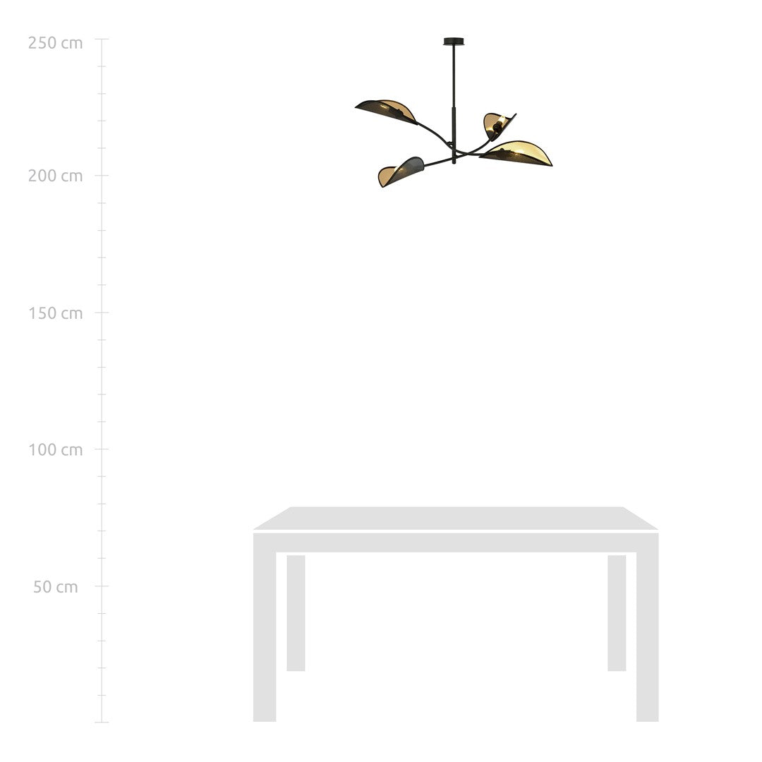 Plafondlamp gepoedercoat staal modern Lotus zwart goud, 4 lichtpunten, 102 x 51 cm, woonkamer en slaapkamer
