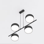 Hanglamp gepoedercoat staal Japandi zwart, 4 lampen met gevlochten kappen Ø 20 cm, boven eettafel of kookeiland
