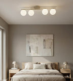 Plafondlamp gepoedercoat staal en glas Caïro beige met witte glazen bollen, 4 lichts E14 – 74 x 20 cm