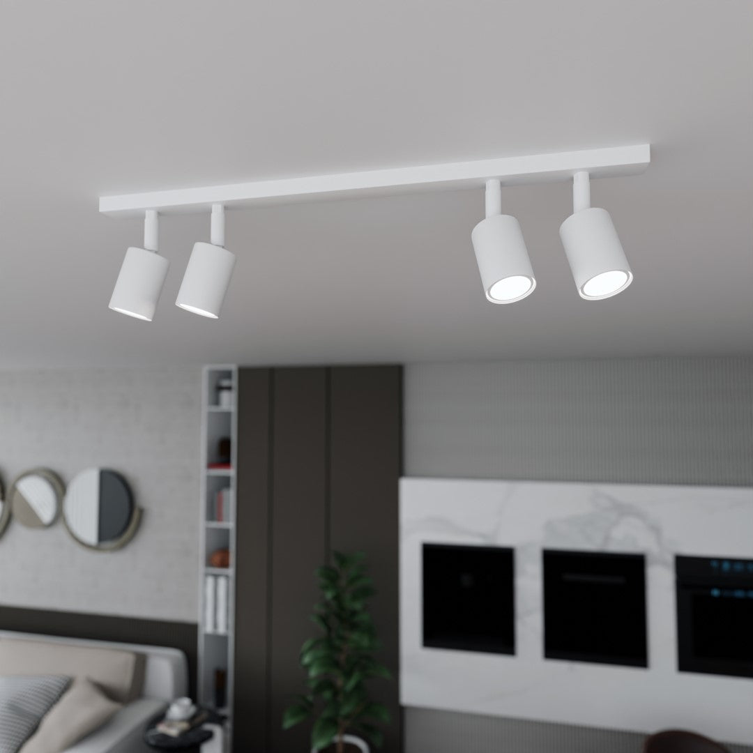 Plafondlamp gepoedercoat staal Flash wit, 70 cm breed, 4 GU10-fittingen voor woonkamer, hal of kantoor
