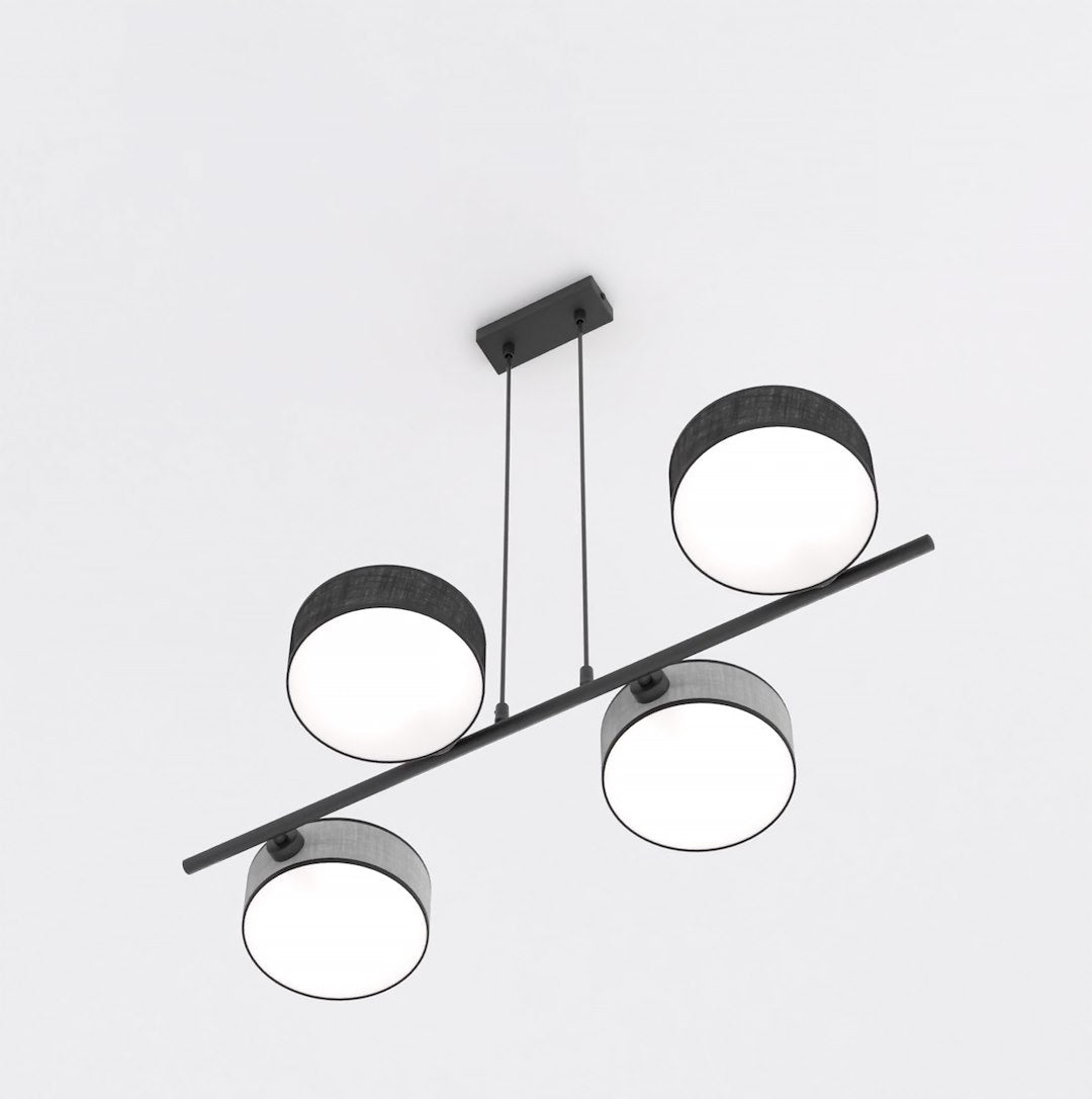 Hanglamp gepoedercoat staal Japandi zwart en grijs, 4 lichtpunten, hoogte verstelbaar – 80 x 46 cm, eettafel