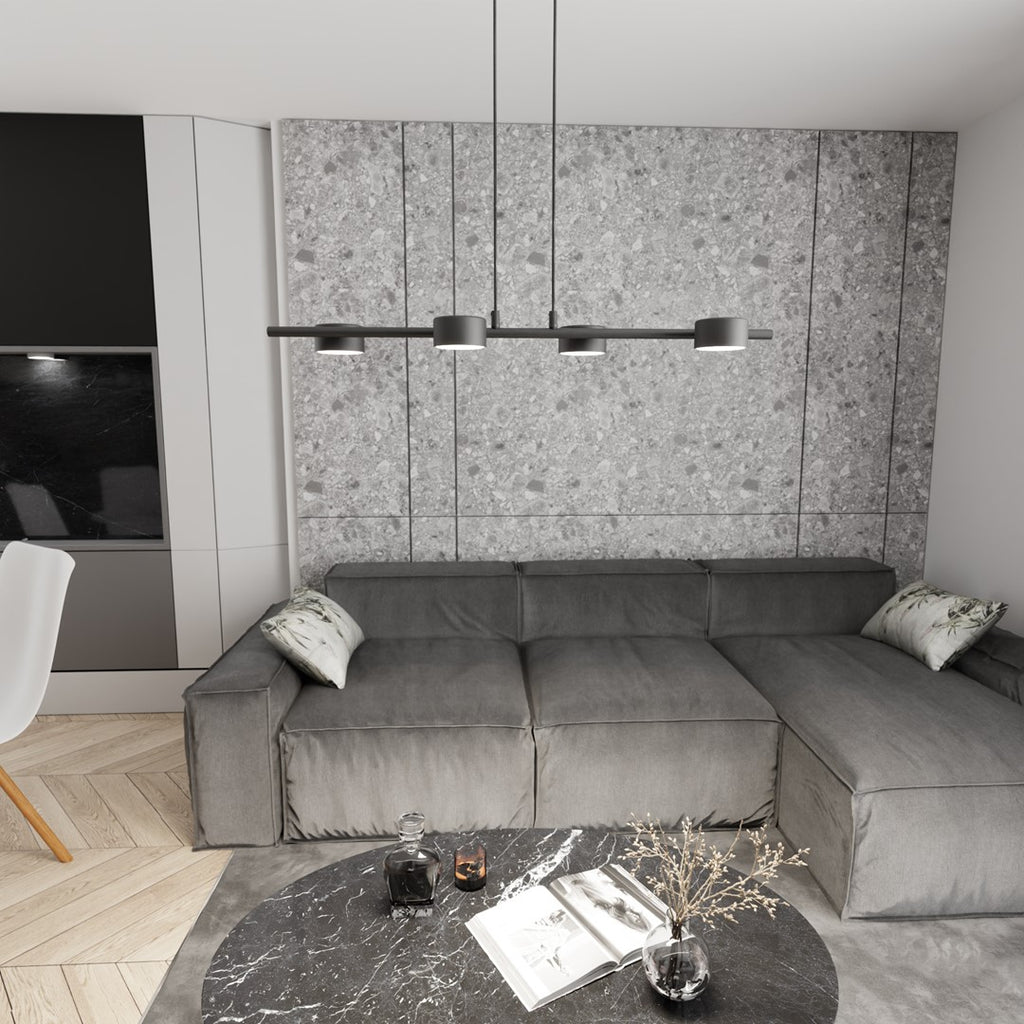 Hanglamp gepoedercoat staal modern Sora, zwart, 80 x 19 x 140 cm, 4 lichtpunten voor eetkamer, keuken en kantoor