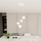 Hanglamp gepoedercoat staal en glas, retro, wit met goud, 4 lichts, 40 x 100 cm, voor keuken en eetkamer