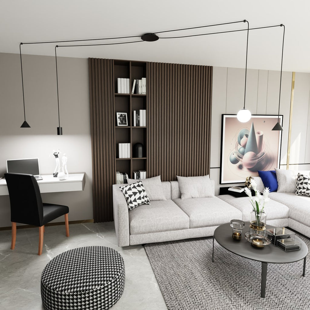 Hanglamp spider gepoedercoat staal modern zwart Fuji, 4 fittingen, verstelbaar in hoogte