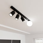 Plafondlamp Baster gepoedercoat staal en glas, modern, zwart met witte glazen kap, 70 cm, 4 lichtpunten