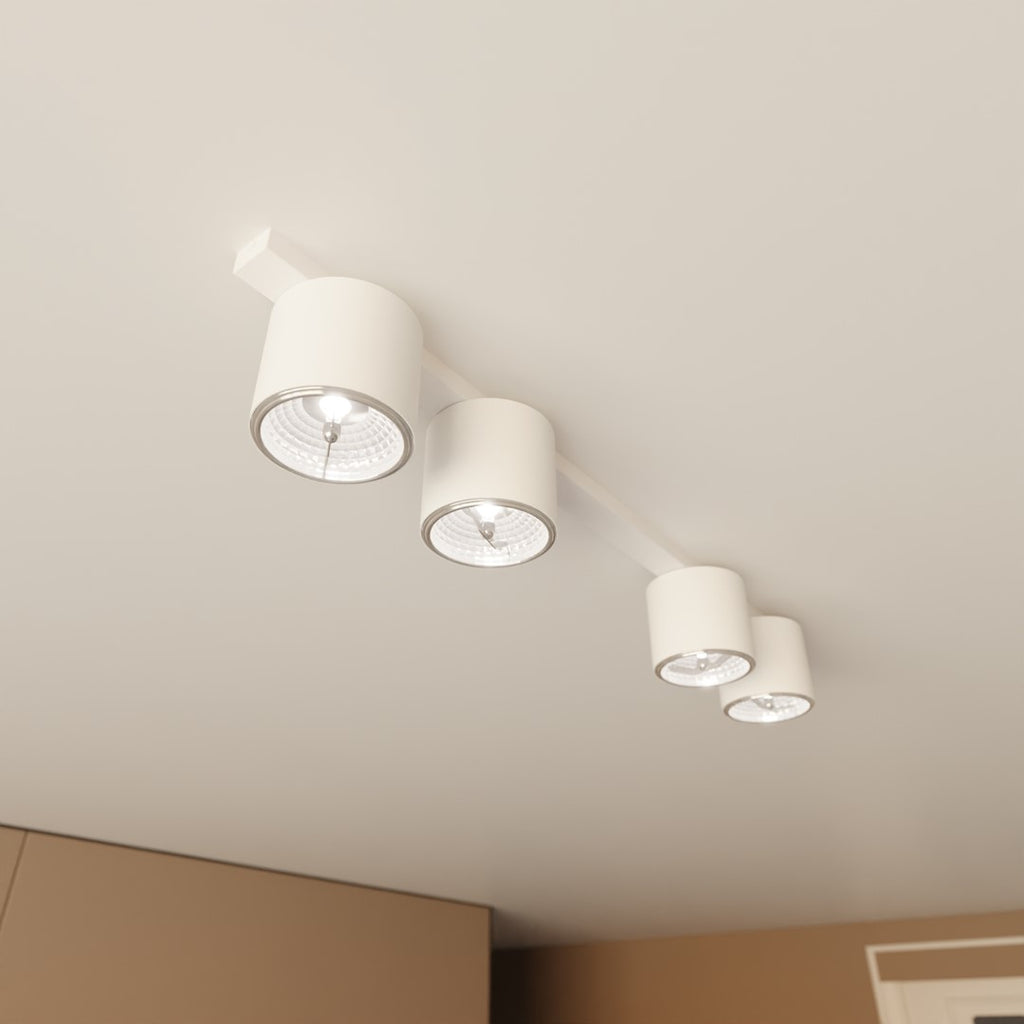 Plafondlamp gepoedercoat staal minimalistisch wit 90 cm breed, met 4 lichtpunten voor woonkamer, hal of kantoor