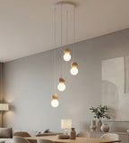 Hanglamp gepoedercoat staal en hout, Scandinavisch Loop, wit, 4 fittingen G9, kap Ø 10 cm, voor eettafel of keukeneiland