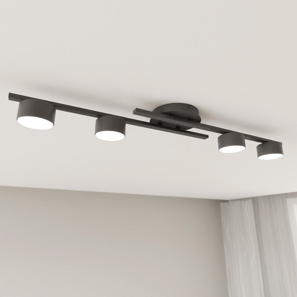 Plafondlamp staal minimalistisch Fragment zwart, 4 fittingen, voor woonkamer, eetkamer en kantoor