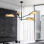 Plafondlamp rotan en gepoedercoat staal Vene, zwart met naturel kappen, 4 lichtpunten, 102 x 51 cm, woonkamer en slaapkamer