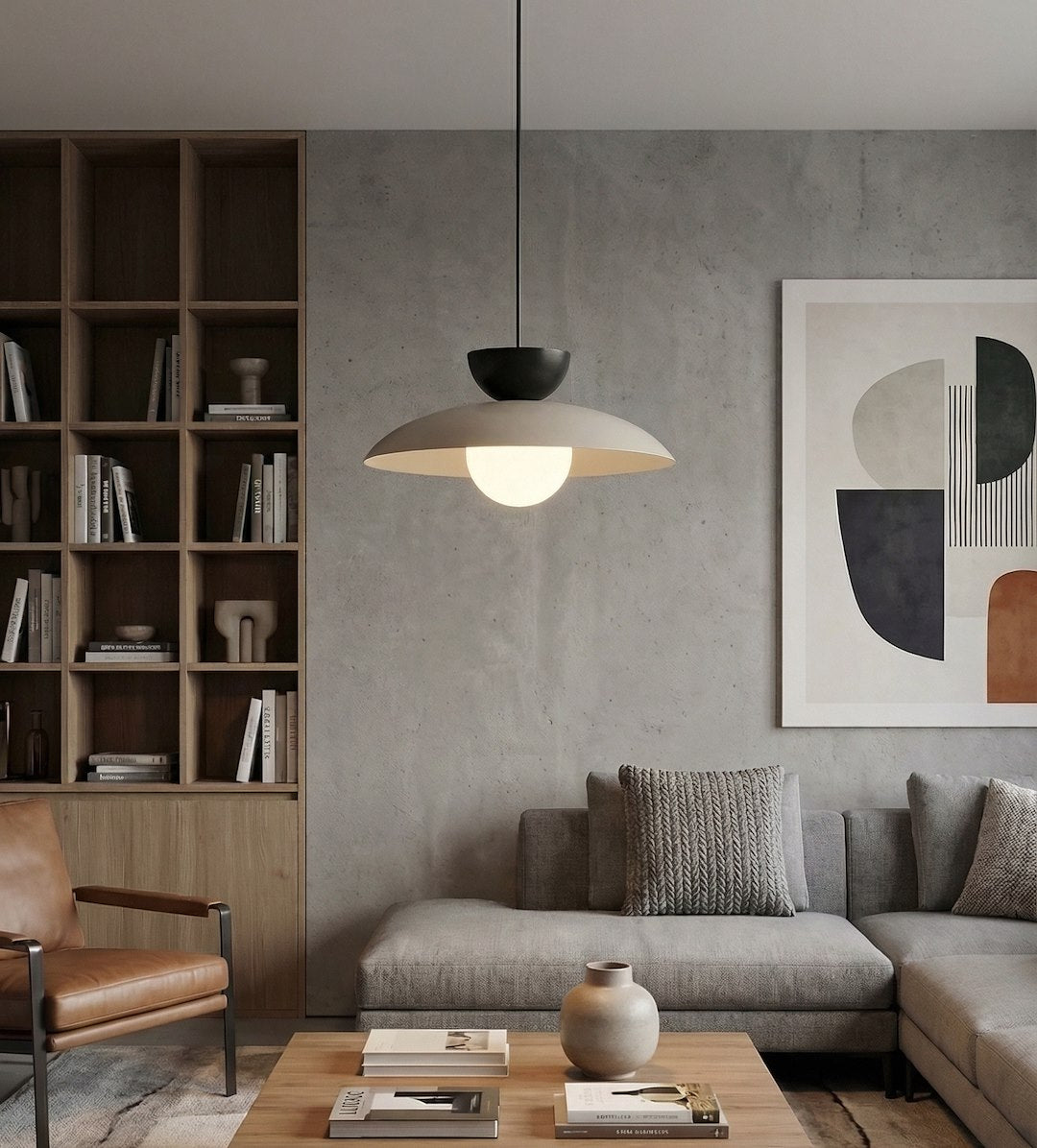 Hanglamp Mulan gepoedercoat staal en glas, Scandinavisch, beige met zwart, Ø 30 cm, boven eettafel of kookeiland