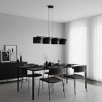Hanglamp staal met stoffen kap Karbon, minimalistisch, zwart, 4 lichtpunten, 96 cm breed, eettafel en keukeneiland