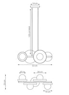 Hanglamp gepoedercoat staal minimalistisch Model 4 zwart wit, 53 x 23 x 120 cm, 4 x G9, boven eettafel