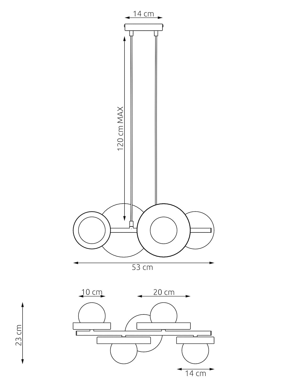 Hanglamp gepoedercoat staal minimalistisch Model 4 zwart wit, 53 x 23 x 120 cm, 4 x G9, boven eettafel