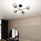 Plafondlamp gepoedercoat staal en glas Roma, zwart met grafiet kappen, 4 lichtpunten E14, 55 x 26 cm