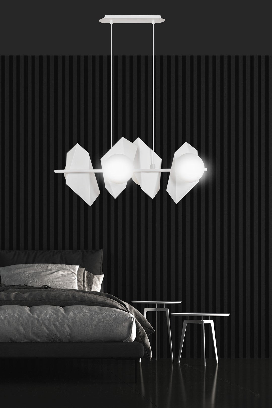 Hanglamp Drifton gepoedercoat staal en glas, wit, 4 fittingen E14, verstelbare hoogte, 90 x 100 cm