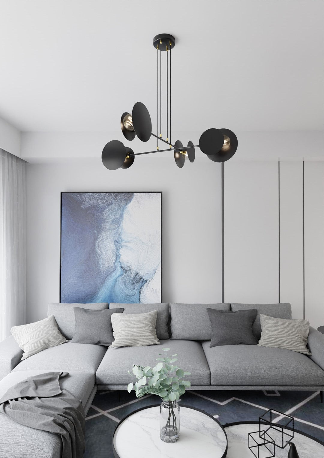 Hanglamp gepoedercoat staal modern Idee zwart met gouden accenten, 4 lichts, 96 x 100 cm, woonkamer, eetkamer en hal