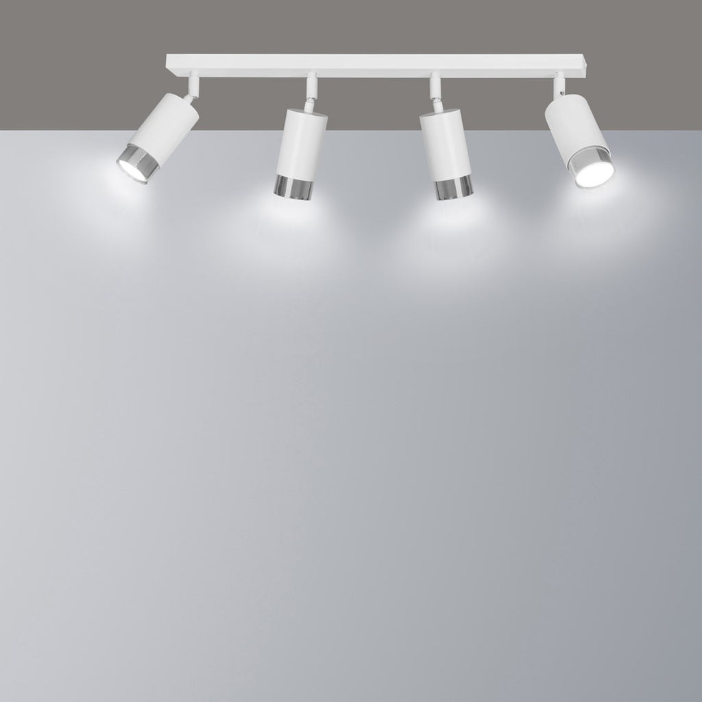 Plafondlamp staal Hiro, modern, wit met zilver, 60 cm, 4 verstelbare spots, voor keuken, hal of slaapkamer