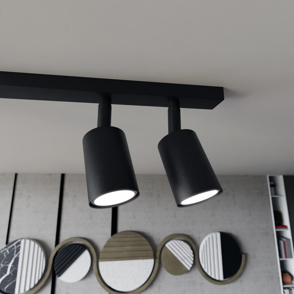 Plafondlamp staal minimalistisch Flash zwart 70 x 14 cm, 4 spots met GU10-fitting voor woonkamer, hal of kantoor