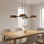 Hanglamp lineair gepoedercoat staal Japandi Drumz 4 bruin zwart, 4 kappen Ø 20 cm, eettafel en keukeneiland