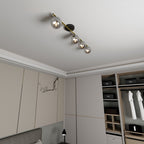 Plafondlamp gepoedercoat staal en glas Monza, zwart en goud met grafiet kappen, 4 lichts, 100 cm breed