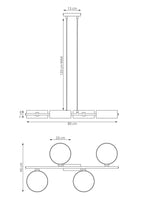 Hanglamp rotan gepoedercoat staal Drumz Japandi zwart, 4 kappen Ø 20 cm – 80 x 46 x 120 cm, eettafel en keukeneiland