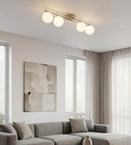 Plafondlamp gepoedercoat staal en glas Caïro beige met witte glazen bollen, 4 lichts E14 – 74 x 20 cm