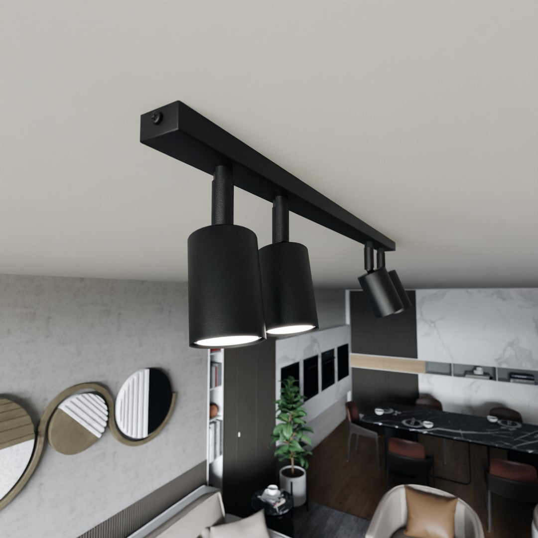Plafondlamp staal minimalistisch Flash zwart 70 x 14 cm, 4 spots met GU10-fitting voor woonkamer, hal of kantoor