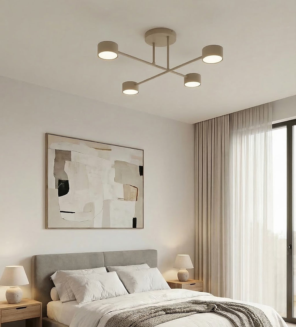 Plafondlamp gepoedercoat staal Halo modern beige 60 x 60 cm, 4 lichtpunten voor woonkamer, slaapkamer of eetruimte