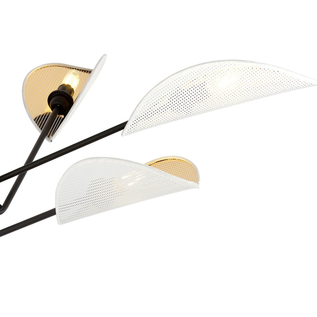Plafondlamp gepoedercoat staal, modern, Vene zwart met wit en gouden kappen, 4 lichts, 102 x 51 cm, woonkamer en slaapkamer