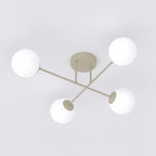 Plafondlamp gepoedercoat staal en glas Roma modern, beige met witte glazen kappen, 4 x E14, 55 cm