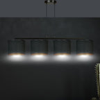 Hanglamp gepoedercoat staal en stof Hilde zwart met gouden binnenkant, 4 kappen Ø 20 cm, eettafel