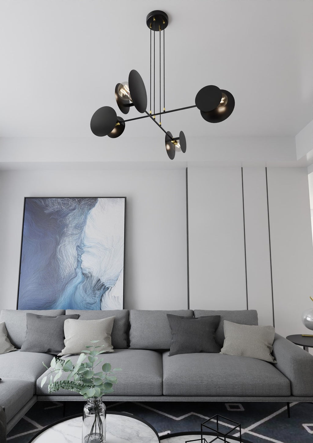 Hanglamp gepoedercoat staal modern Idee zwart met gouden accenten, 4 lichts, 96 x 100 cm, woonkamer, eetkamer en hal