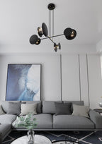 Hanglamp gepoedercoat staal modern Idee zwart met gouden accenten, 4 lichts, 96 x 100 cm, woonkamer, eetkamer en hal