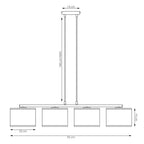Hanglamp gepoedercoat staal met stoffen kap bruin, 4 fittingen, minimalistisch, 96 x 20 cm, voor eettafel en kookeiland