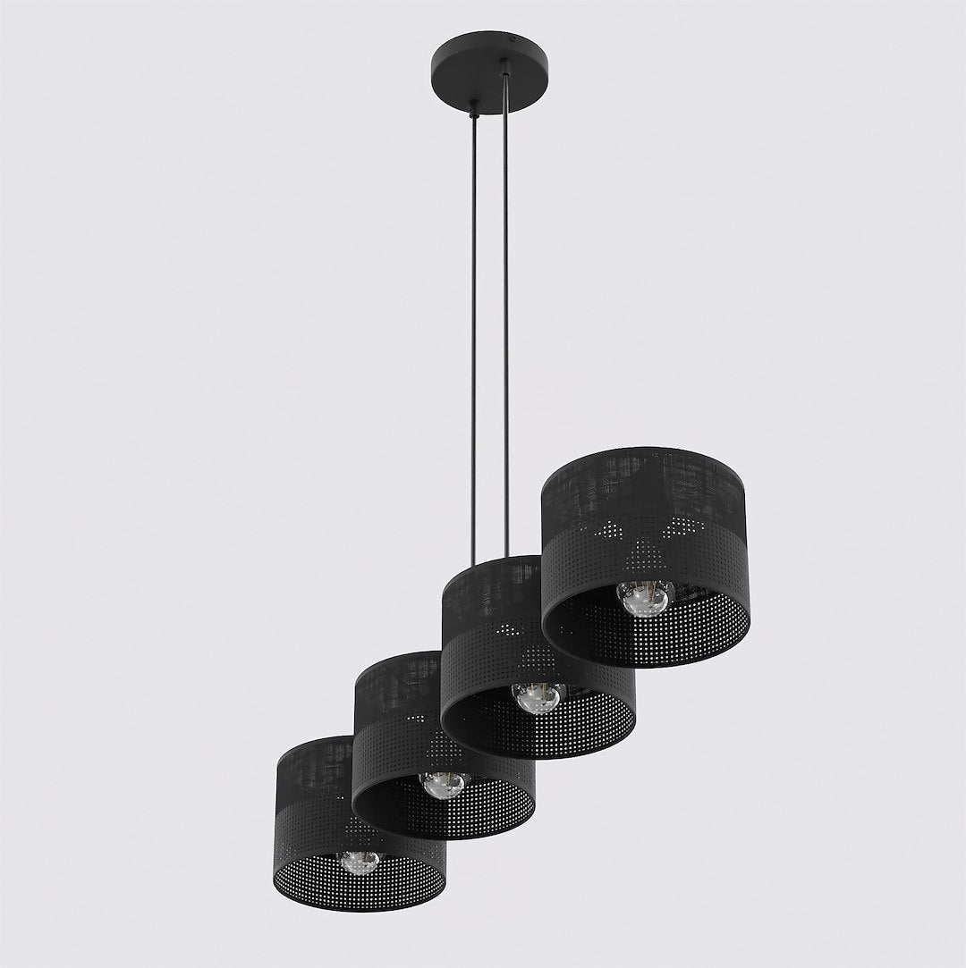 Hanglamp staal met stoffen kap Karbon, minimalistisch, zwart, 4 lichtpunten, 96 cm breed, eettafel en keukeneiland