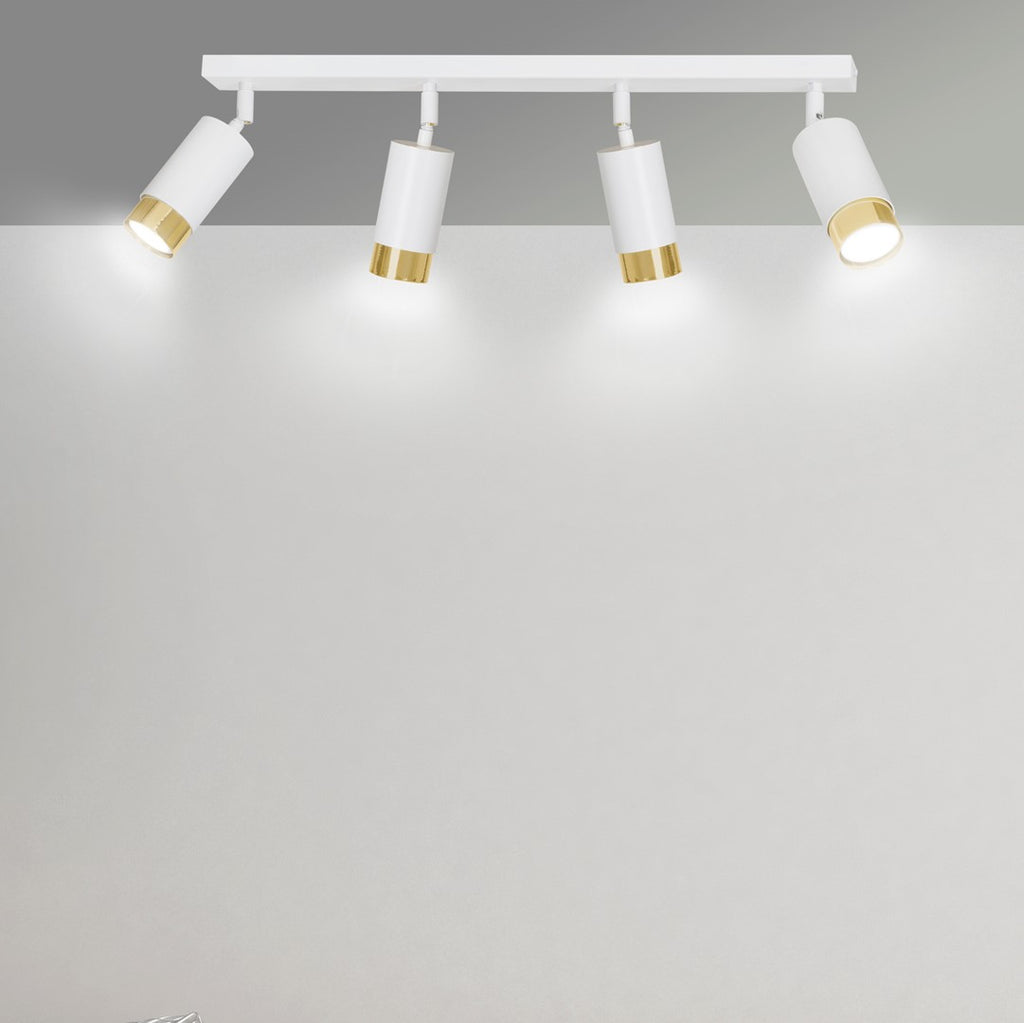 Plafondlamp spots gepoedercoat staal Hiro, wit en goud, 4 lichtpunten, 60 cm breed