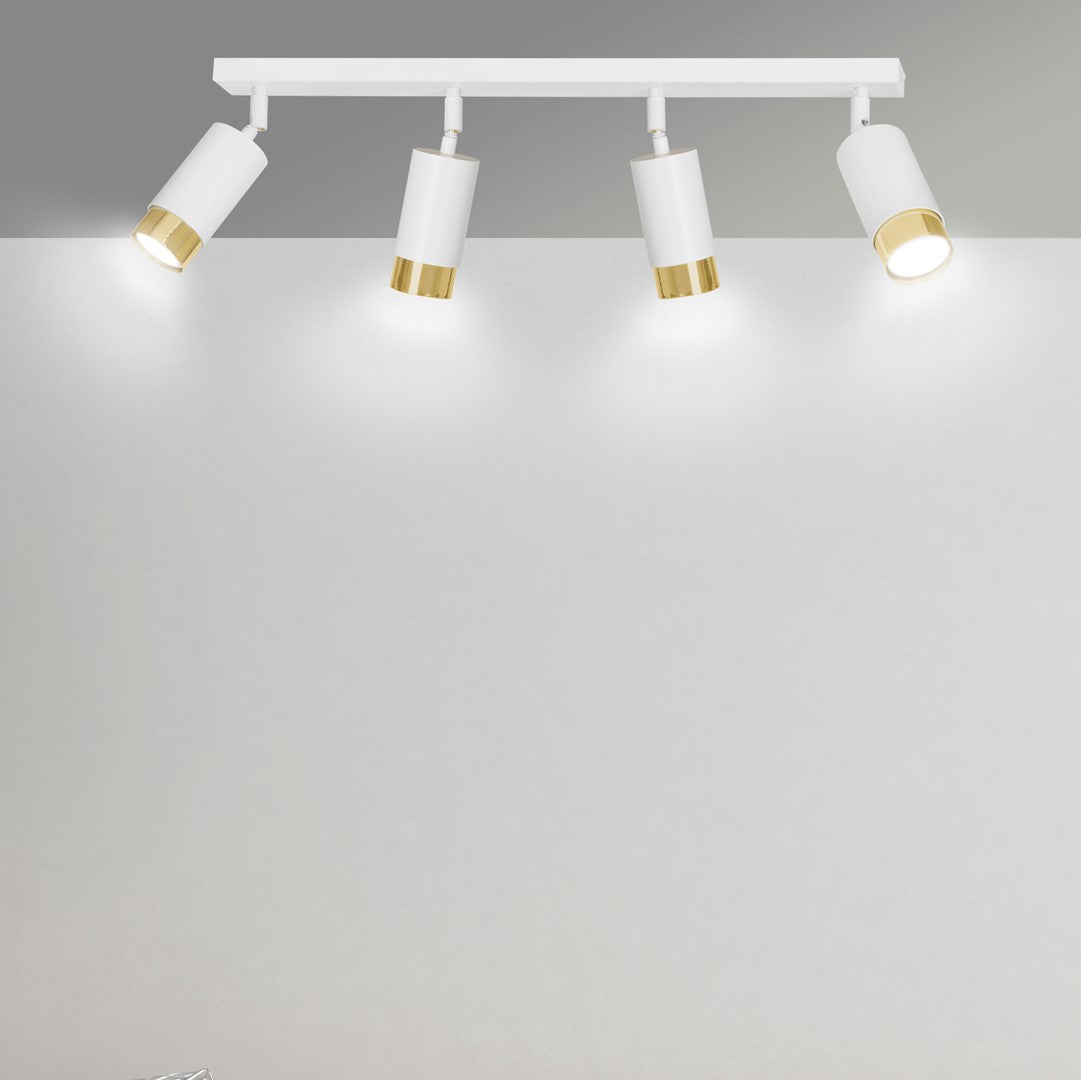 Plafondlamp spots gepoedercoat staal Hiro, wit en goud, 4 lichtpunten, 60 cm breed