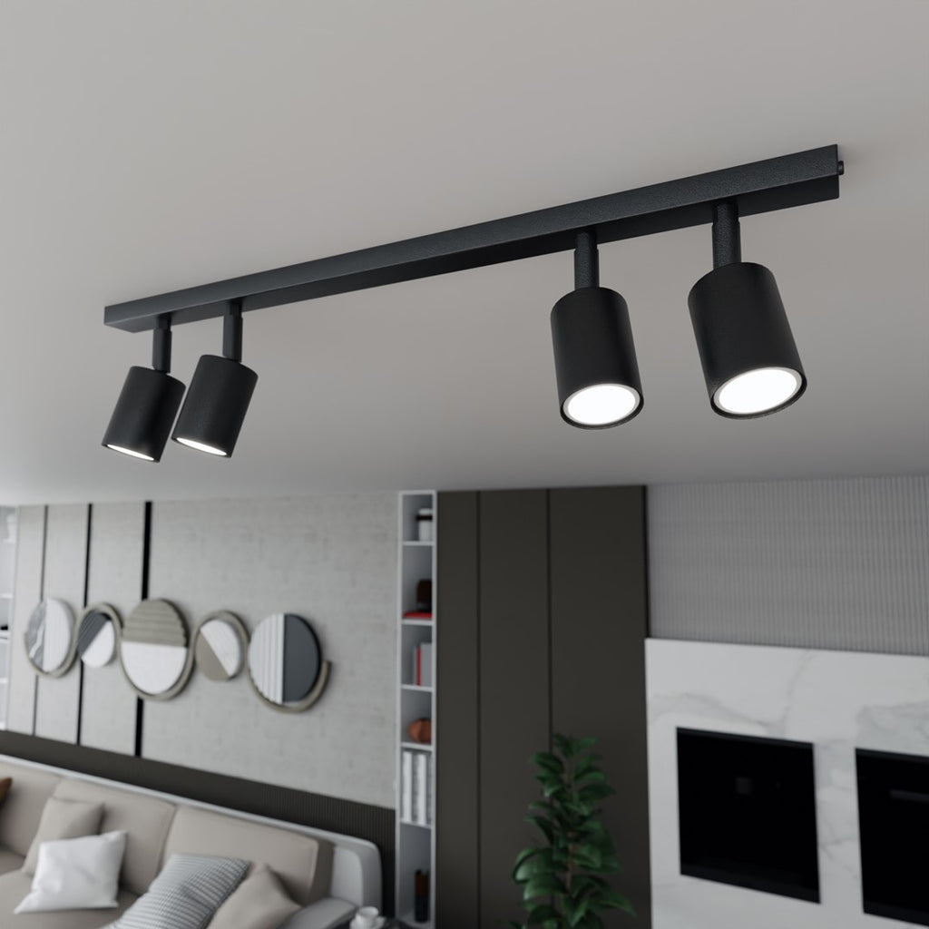 Plafondlamp staal minimalistisch Flash zwart 70 x 14 cm, 4 spots met GU10-fitting voor woonkamer, hal of kantoor