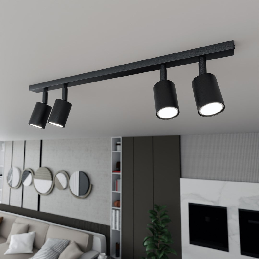 Plafondlamp staal minimalistisch Flash zwart 70 x 14 cm, 4 spots met GU10-fitting voor woonkamer, hal of kantoor