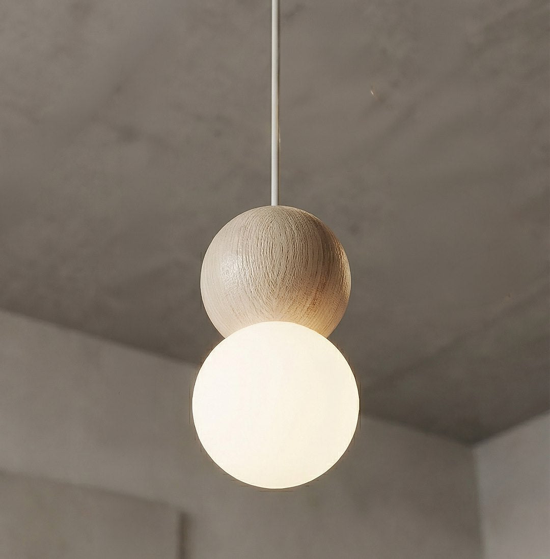 Hanglamp staal en hout Scandinavisch Loop beige, witte kappen, 4 lichts G9, verstelbare hoogte