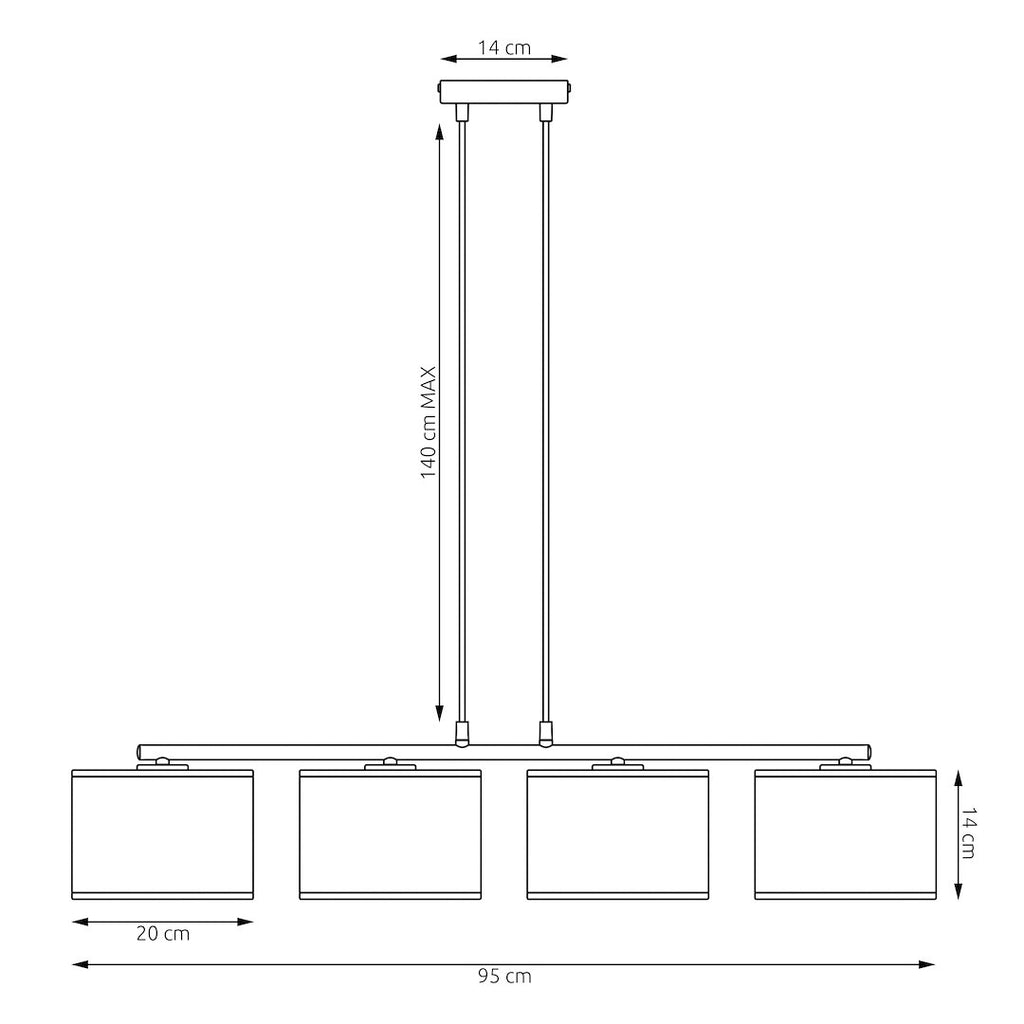 Hanglamp staal met stoffen kap Karbon, minimalistisch, zwart, 4 lichtpunten, 96 cm breed, eettafel en keukeneiland