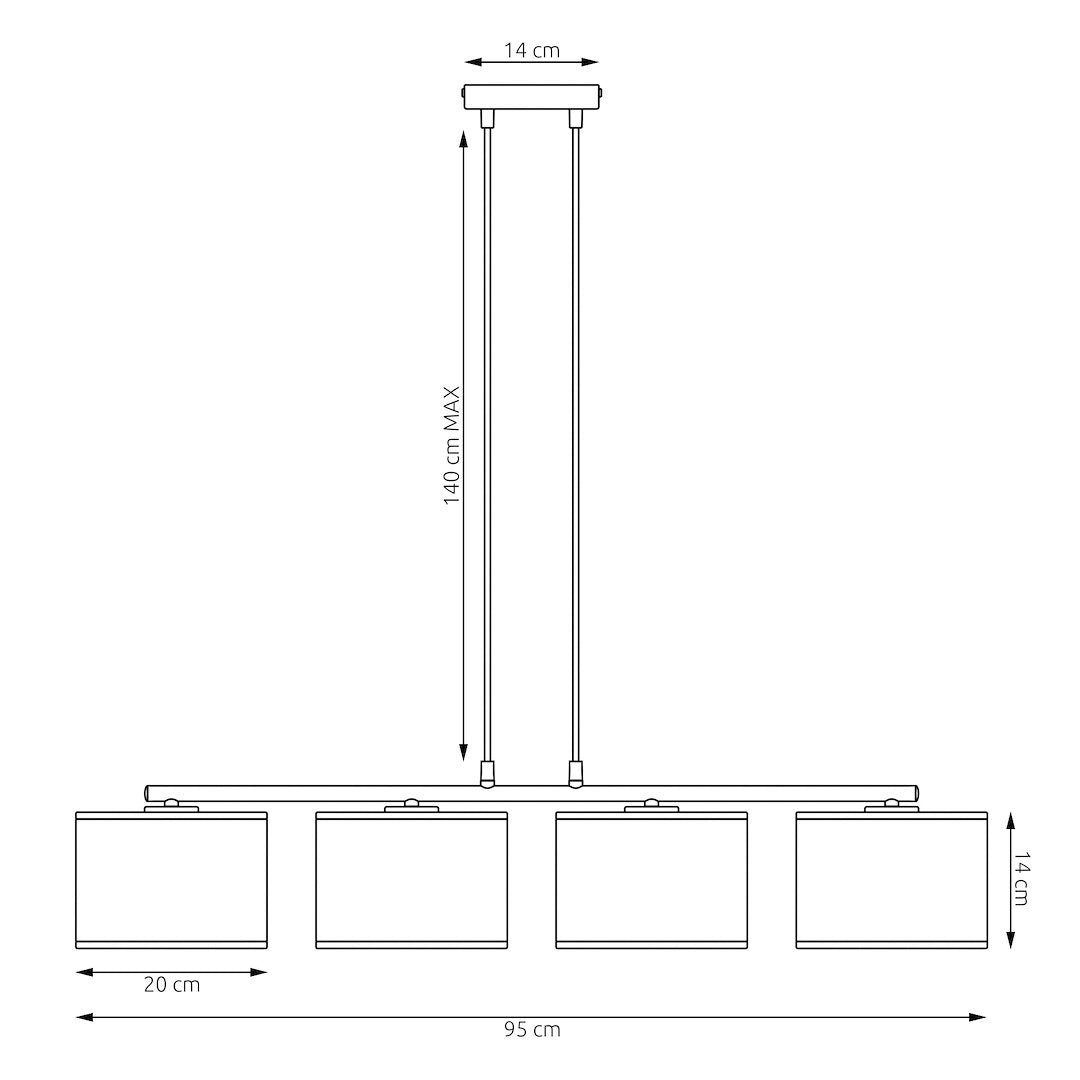 Hanglamp staal met stoffen kap Karbon, minimalistisch, zwart, 4 lichtpunten, 96 cm breed, eettafel en keukeneiland