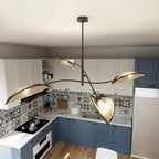 Plafondlamp Lotus gepoedercoat staal en rotan, boho, zwart met naturel kappen, 4 lichtpunten, 102 x 51 cm