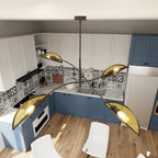 Plafondlamp gepoedercoat staal modern Lotus zwart goud, 4 lichtpunten, 102 x 51 cm, woonkamer en slaapkamer