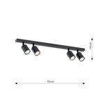 Plafondlamp staal minimalistisch Flash zwart 70 x 14 cm, 4 spots met GU10-fitting voor woonkamer, hal of kantoor