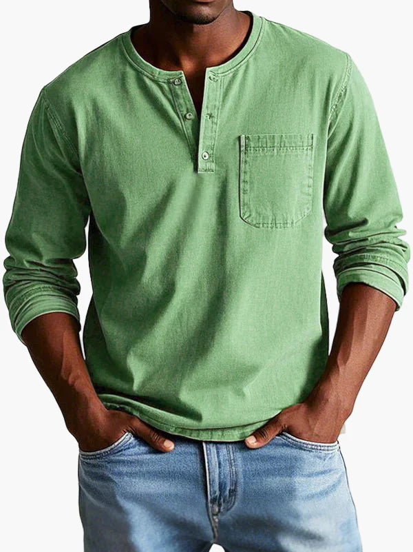 Men's Long Sleeve Henley Shirt – Classic Casual Style for Everyday and Office