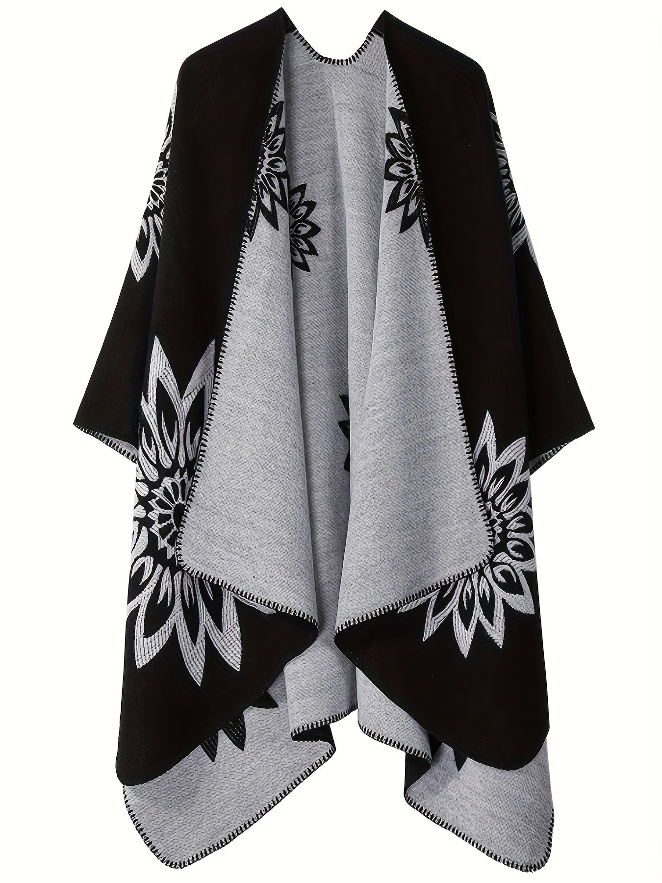 Wickelponcho Damen mit Blumenmuster beidseitig tragbar Decke